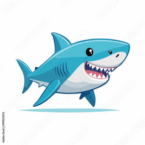 Cartoon Blue Shark with Big Smile and Sharp Teeth