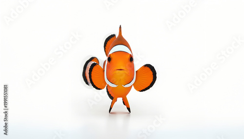 bright clownfish with orange and white stripes on isolated white background