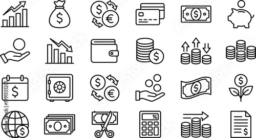 Money management related icon set - Editable stroke, Pixel perfect at 64x64
