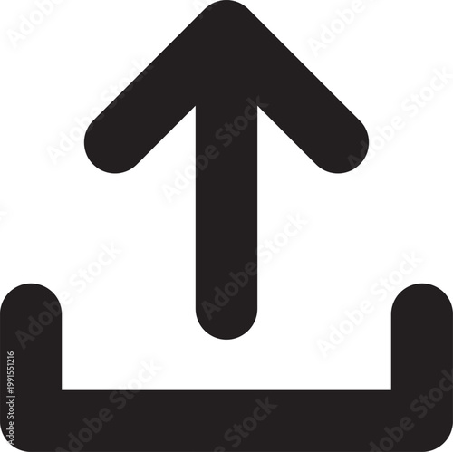 Upload icon featuring an upward arrow pointing out of a container represents data transfer or cloud storage actions.