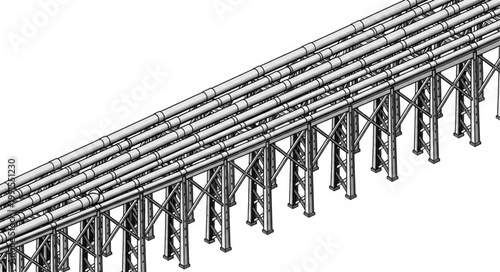 Industrial Steel Bridge Structure with Support Beams.