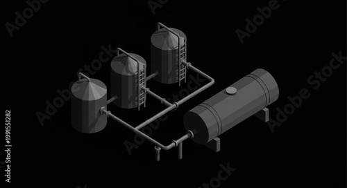 Industrial Storage Tanks and Pipelines in Black and White.