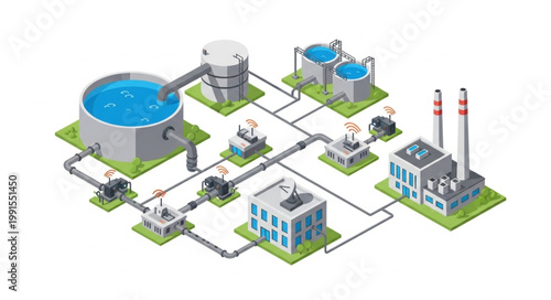 Industrial Water Treatment Facility with Pipelines and Equipment.