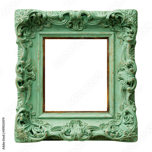 Vintage Light Green Wooden Picture Frame Isolated PNG for Professional Photography