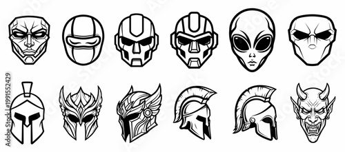vector illustration of a set of skulls