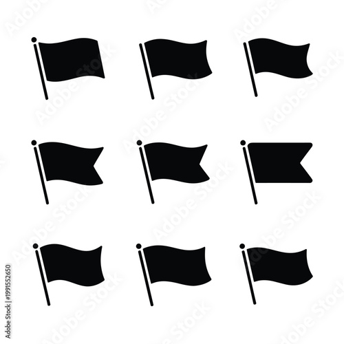 A collection of black flag icons on a white background