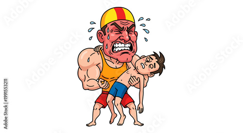 Lifeguard heroically rescues a drowning child from the water.