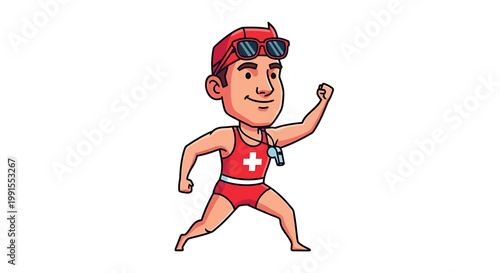 Cartoon Lifeguard Character Ready for Action.