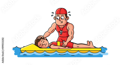 Lifeguard performing rescue on a person in water.