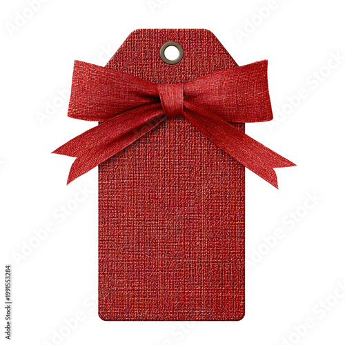 Red Gift Tag with Bow Isolated on Transparent Background for Gifting and Branding Purposes