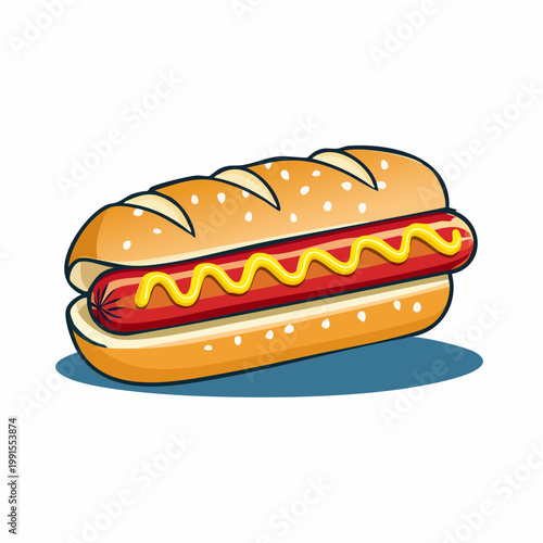 Illustration of a Hot Dog with Mustard