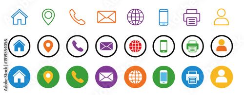 Versatile set of modern communication and contact concept icons for digital interfaces, web applications, and professional branding designs