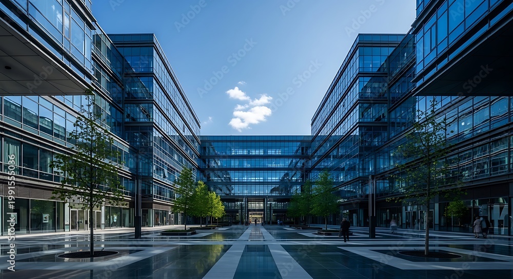 Obraz premium Contemporary Glass Facade Commercial Business Center Architecture