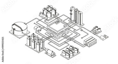 Isometric Circuit Board Data Center Infrastructure Illustration.