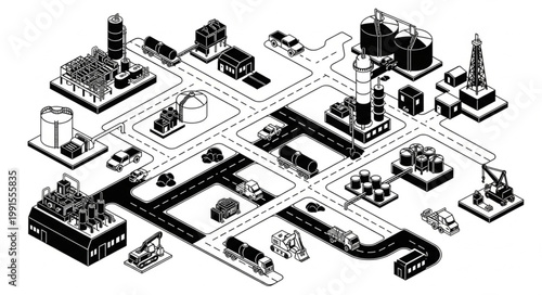 Isometric Cityscape Illustration with Buildings and Infrastructure.