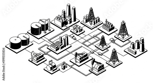 Isometric Cityscape Illustration with Buildings and Infrastructure.