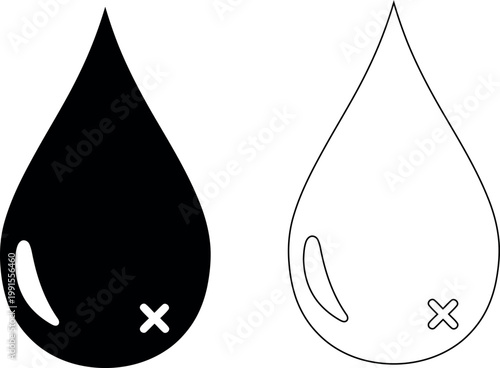Two water droplet illustrations black fill and white outline