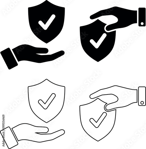 Security and protection handover shield with checkmark icon set