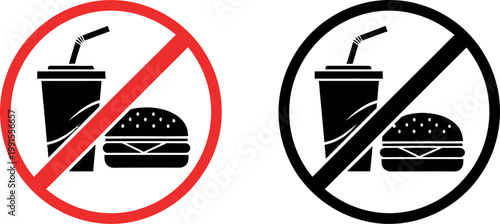Prohibition sign no food or drinks allowed burger and beverage illustration