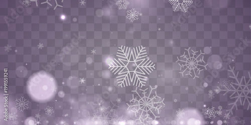 Tableau sur toile Sparkle glitter dust glow twinkle highlights flare with snowfall, falling snowflake, white snow, winter wind, cold storm, blizzard light bokeh