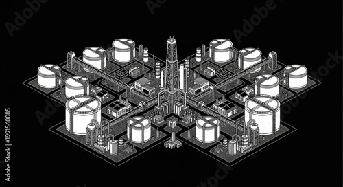 Isometric Cityscape Illustration with Tall Buildings and Urban Layout.