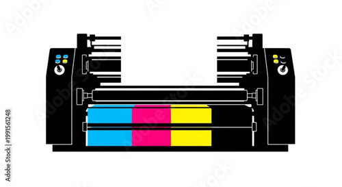 Industrial Large Format Digital Printer Illustration with CMYK Color Bar