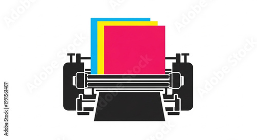 Industrial Large Format Digital Printer Illustration with CMYK Color Bar