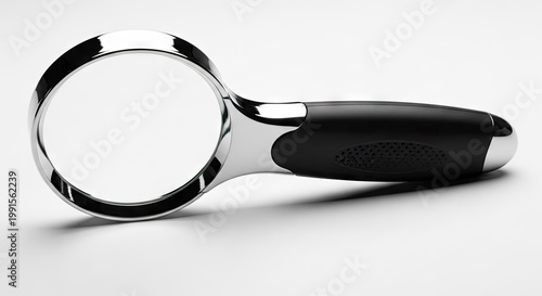 Shiny magnifying glass isolated on white background for investigation search and finding