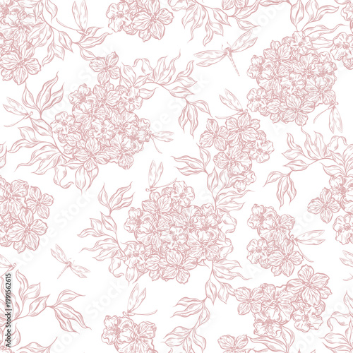 Beautiful wedding seamless pattern with flowers and leaves. Illustration