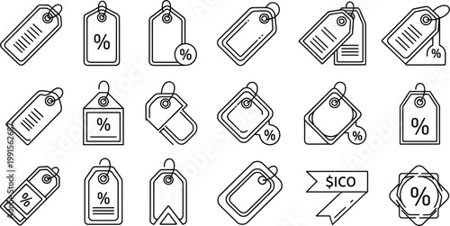 Price Tag Outline Icon Set with Discount Labels Percent Symbols and Sale Stickers Vector Collection Design Pack