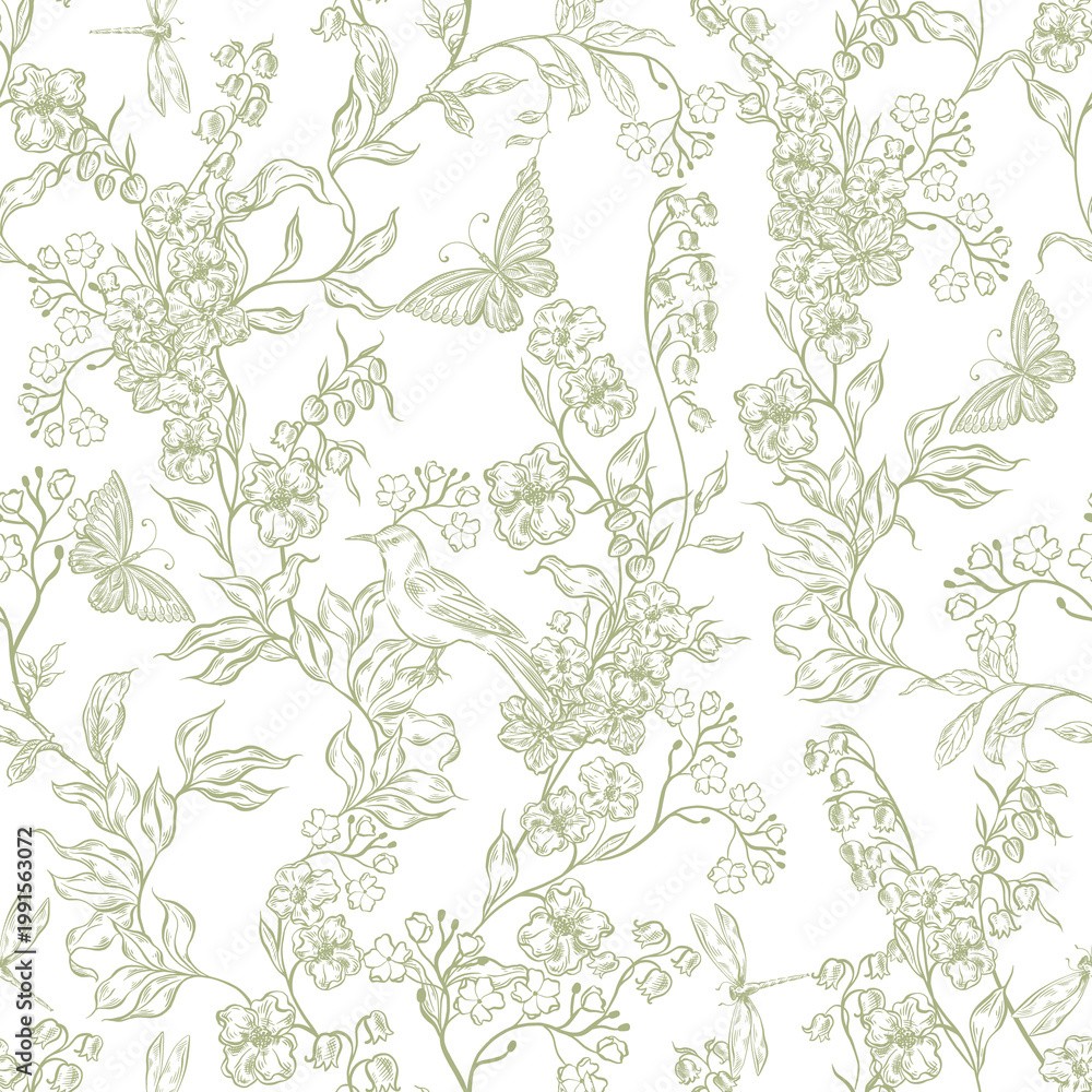 Fototapeta premium Beautiful wedding seamless pattern with flowers and leaves. Illustration