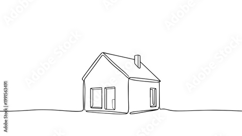 Minimalist Line Art Small House Exterior Illustration for Background Design