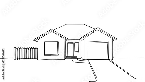 Minimalist Line Art Modern House with Garage Illustration for Background Design