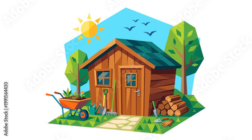 Small wooden garden shed house exterior.