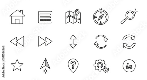 Collection of outline icons for navigation and user interface elements.