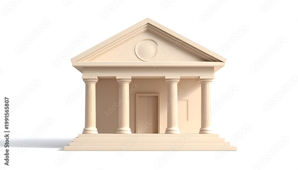 Fototapeta premium A minimalist rendering depicts a classical building facade with prominent columns and a triangular pediment.