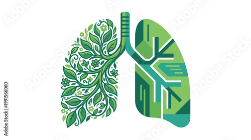 Illustration of lungs made from green leaves representing respiratory health