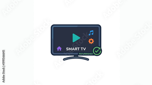 Smart TV screen with play button.