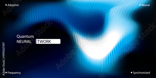 Abstract Cyber Tech Background with Blue Neural Network Fluid Waves and High Frequency Data Lines