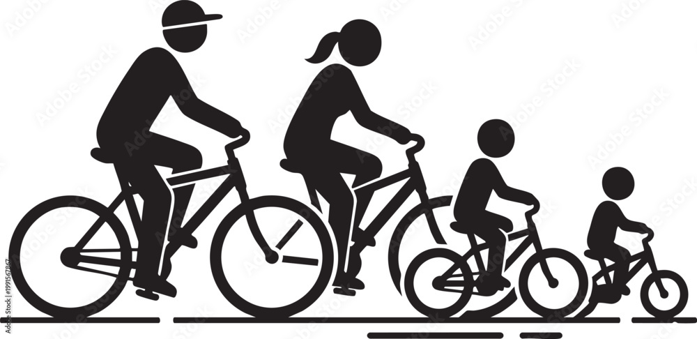 Obraz premium Family Cycling Together illustrator