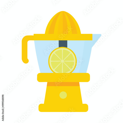 The manual juicer extracts juice from a lemon on the kitchen counter.