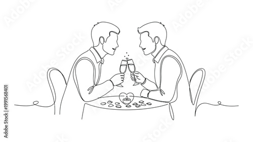 Two men enjoying a romantic dinner.
