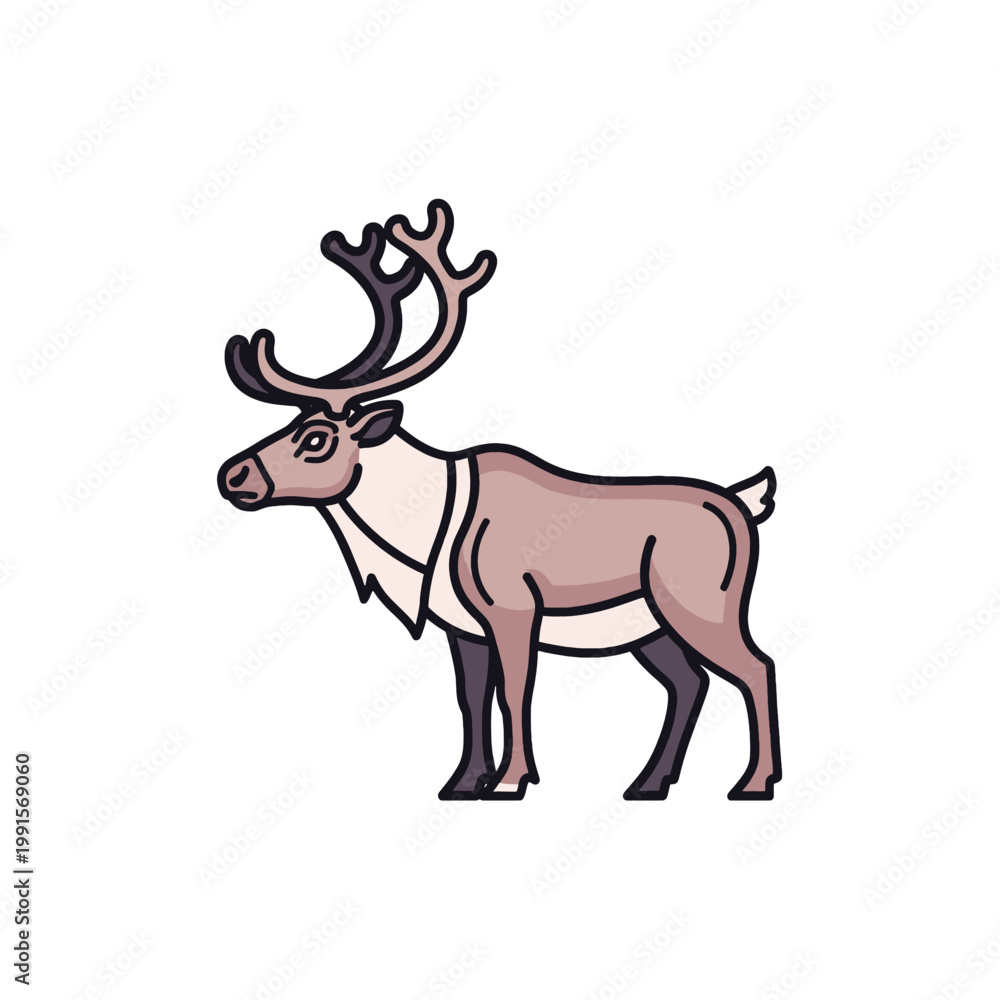 Fototapeta premium A detailed illustration of a generic animal with large antlers, standing on a white background
