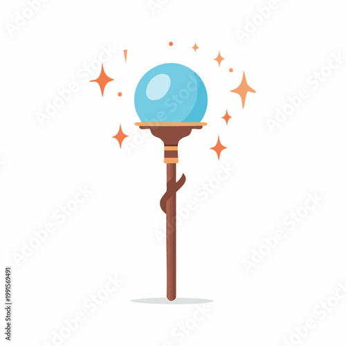 Fantasy Staff with Crystal Ball and Stars
