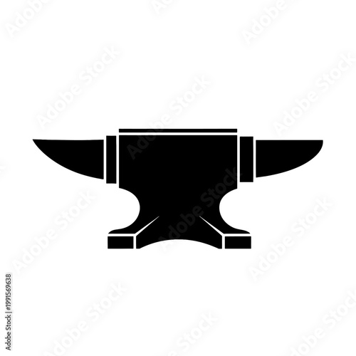 A solid black silhouette of a blacksmith anvil on a white background, isolated