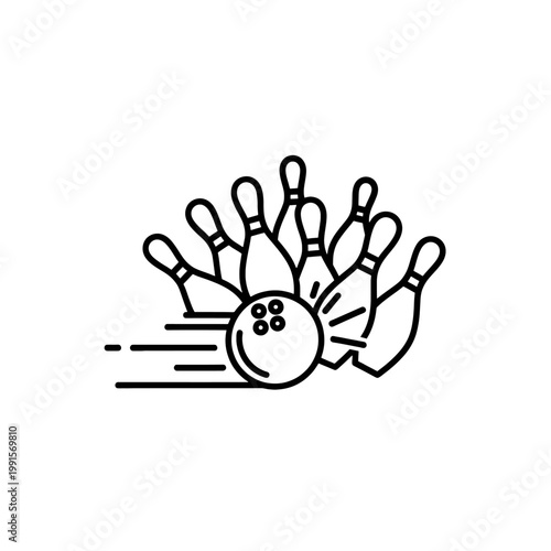 A bowling ball strikes the pins, knocking them down in a classic sports game