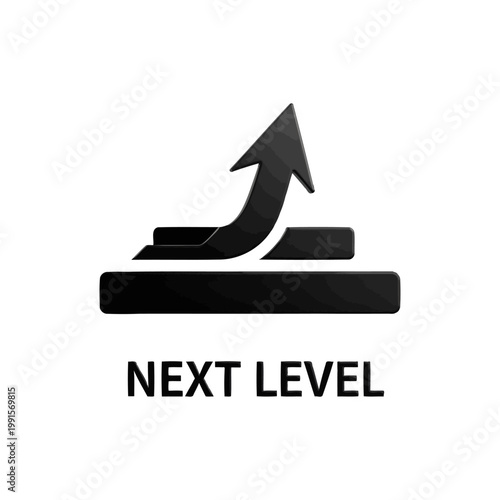 An upward arrow symbolizes progress and achievement, representing the next level of success