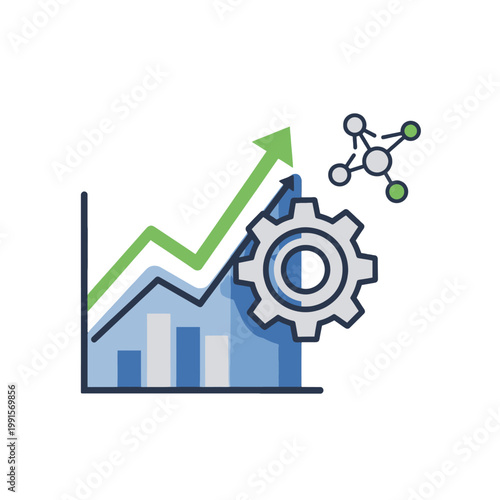 An illustration of a business chart with an upward trend and a gear icon