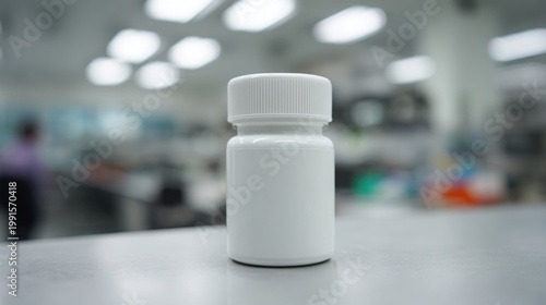 Pristine white pill bottle sealed and unopened on a sterile surface, representing healthcare and pharmaceutical packaging.