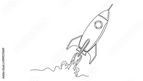 Continuous line drawing of a rocket taking off symbolizing startup and innovation. Continuous line style. Hand drawn. Line art. Vector design. illustration